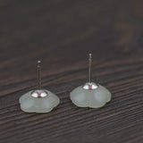 925 Silver Flower Jade Earrings for Women Jewelry