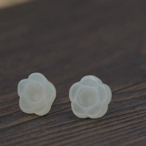 925 Silver Flower Jade Earrings for Women Jewelry