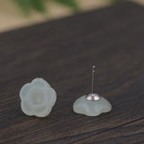 925 Silver Flower Jade Earrings for Women Jewelry
