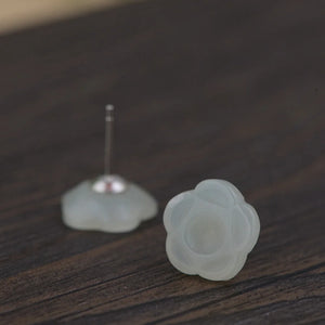 925 Silver Flower Jade Earrings for Women Jewelry