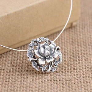 Vintage 925 Silver Flower Pendant Solid Thai Silver for Women Men