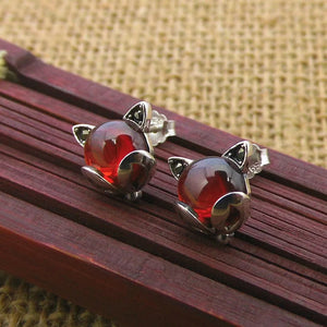 925 Silver Fox Agate Earrings Pure S925 Sterling Silver Stud Earring