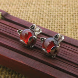 925 Silver Fox Agate Earrings Pure S925 Sterling Silver Stud Earring