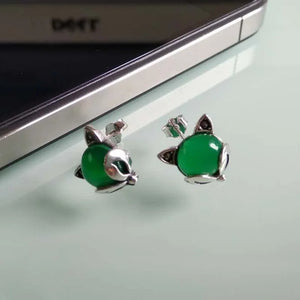 925 Silver Fox Agate Earrings Pure S925 Sterling Silver Stud Earring