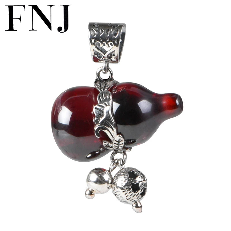 925 Silver Gourd Pendant Red Zircon
