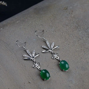 925 Silver Green Chalcedony Earrings S925 Sterling Silver Drop Earring