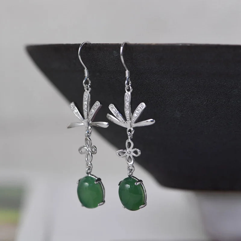 925 Silver Green Chalcedony Earrings S925 Sterling Silver Drop Earring