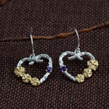 925 Silver Heart Earrings S925 Sterling Silver Yellow Flower Zircon Drop Earring