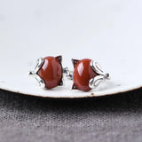 925 Silver Fox Red Agate Hoop Earrings for Women