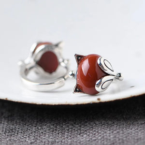 925 Silver Fox Red Agate Hoop Earrings for Women