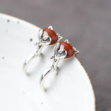 925 Silver Fox Red Agate Hoop Earrings for Women