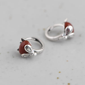 925 Silver Fox Red Agate Hoop Earrings for Women