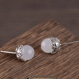 925 Silver Jade Ball Earrings Women Original S925 Sterling Silver Stud Earring