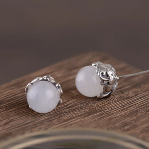 925 Silver Jade Ball Earrings Women Original S925 Sterling Silver Stud Earring