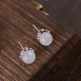 925 Silver Jade Ball Earrings Women Original S925 Sterling Silver Stud Earring
