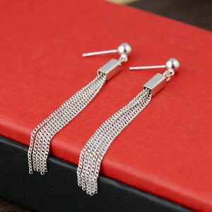 925 Silver Long Tassel Earrings for Women Jewelry