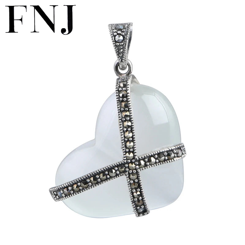 925 Silver MARCASITE Heart Pendant Women Opal