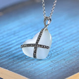 925 Silver MARCASITE Heart Pendant Women Opal