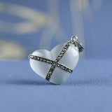 925 Silver MARCASITE Heart Pendant Women Opal