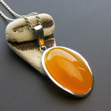 925 Silver Oval Pendant with Yellow Stone