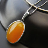 925 Silver Oval Pendant with Yellow Stone