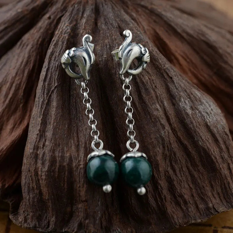 925 Silver Peacock Earrings Malachite Drop Earrings S925 Sterling Silver