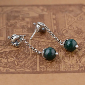 925 Silver Peacock Earrings Malachite Drop Earrings S925 Sterling Silver