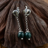 925 Silver Peacock Earrings Malachite Drop Earrings S925 Sterling Silver