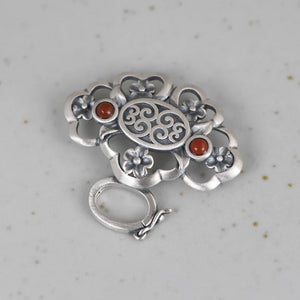 925 Silver Pendant Flower Fan S925 Silver Pendants Women Natural Lapis Red Agate