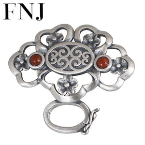 925 Silver Pendant Flower Fan S925 Silver Pendants Women Natural Lapis Red Agate