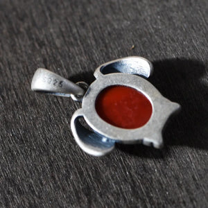 925 Silver Pendant Matte Butterfly Red Agate