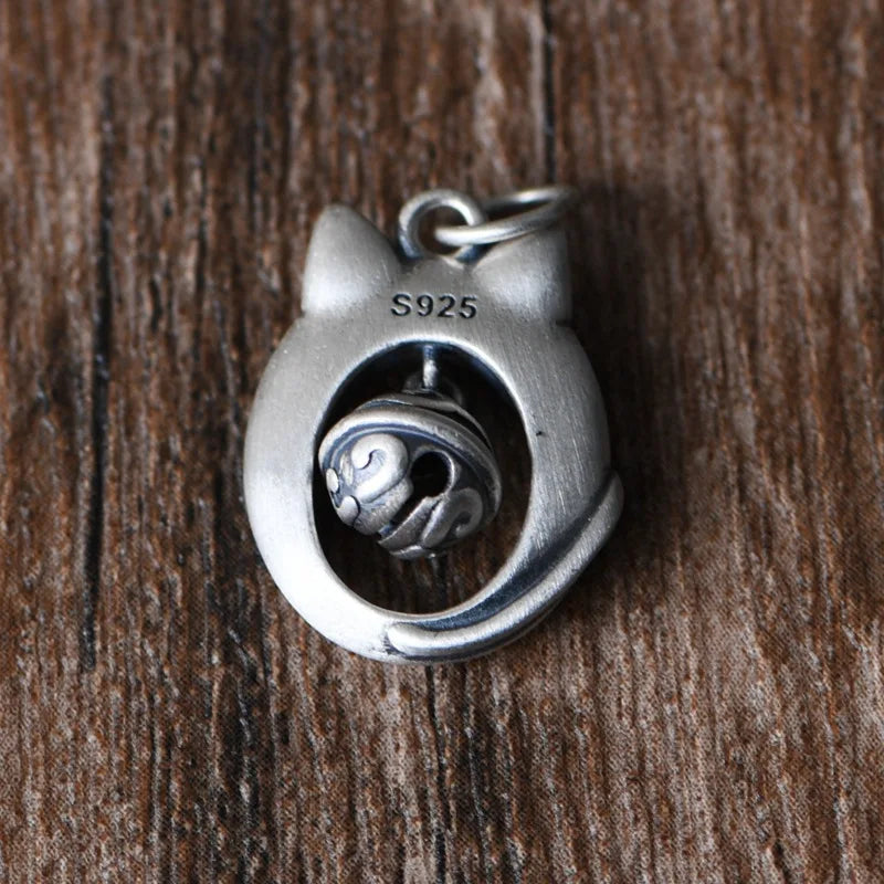 Vintage Animal Cat 925 Silver Pendant for Jewelry Making