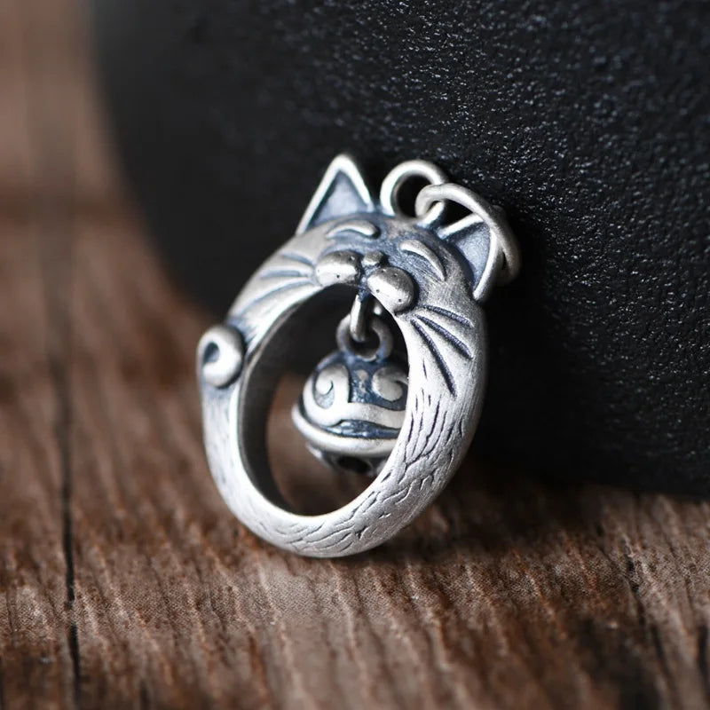 Vintage Animal Cat 925 Silver Pendant for Jewelry Making
