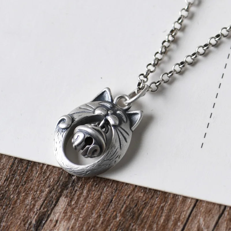 Vintage Animal Cat 925 Silver Pendant for Jewelry Making