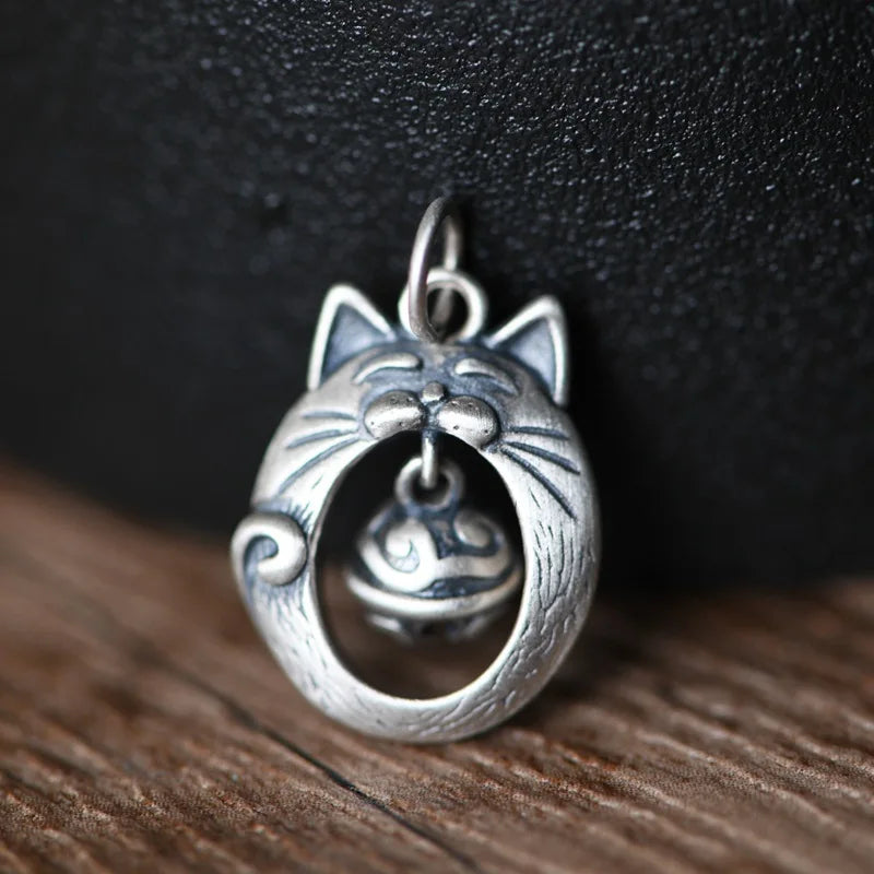 Vintage Animal Cat 925 Silver Pendant for Jewelry Making