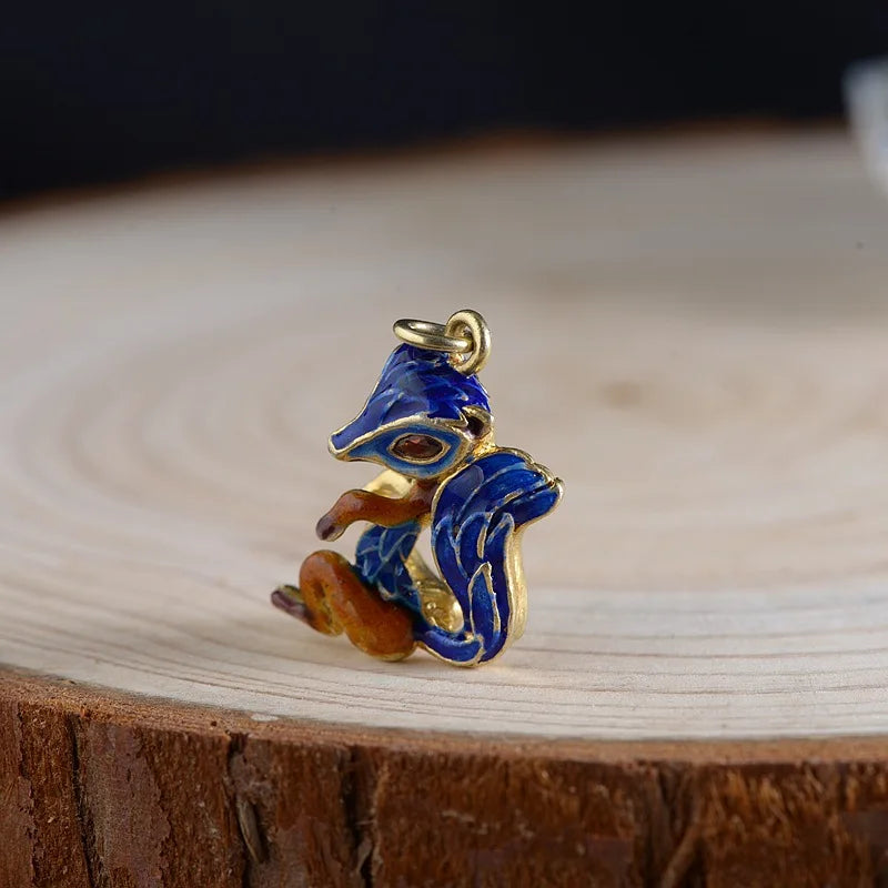 S925 Silver Fox Cloisonne Pendant for Jewelry Making