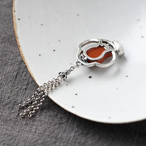 925 Silver Rose Flower Pendant with Red Agate