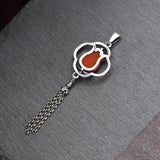 925 Silver Rose Flower Pendant with Red Agate
