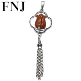 925 Silver Rose Flower Pendant with Red Agate