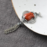 925 Silver Rose Flower Pendant with Red Agate