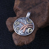 925 Silver Round Pendant Dragonfly Taoti Flower