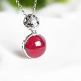 925 Silver Round Rose Corundum Pendant S925 Silver Pendants for Jewelry Making