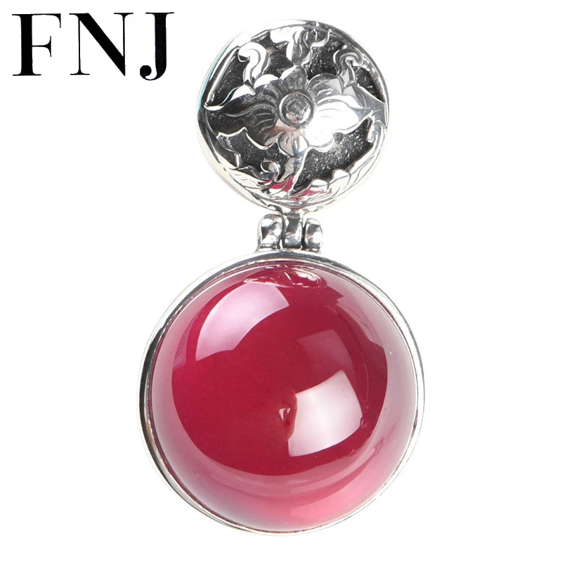 925 Silver Round Rose Corundum Pendant S925 Silver Pendants for Jewelry Making