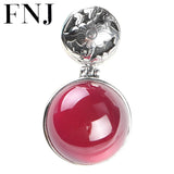 925 Silver Round Rose Corundum Pendant S925 Silver Pendants for Jewelry Making