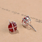 925 Silver Square Earrings Women Red Zircon Cross