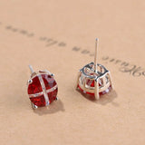925 Silver Square Earrings Women Red Zircon Cross