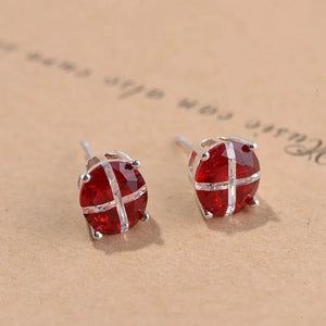 925 Silver Square Earrings Women Red Zircon Cross