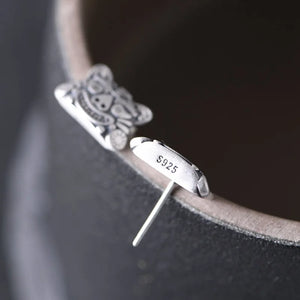 925 Silver Tiger Earrings - S925 Sterling Silver Stud Earring Women Jewelry