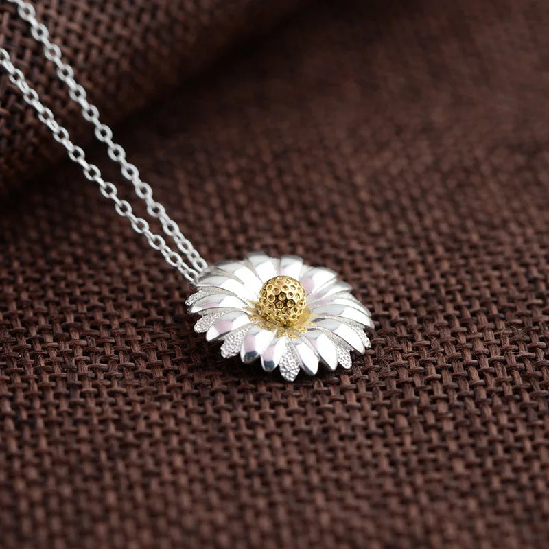 925 Silver Chrysanthemum Pendant Vintage Necklace Flower Women
