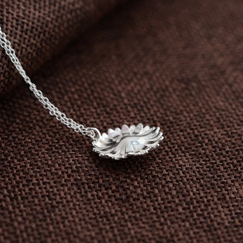 925 Silver Chrysanthemum Pendant Vintage Necklace Flower Women